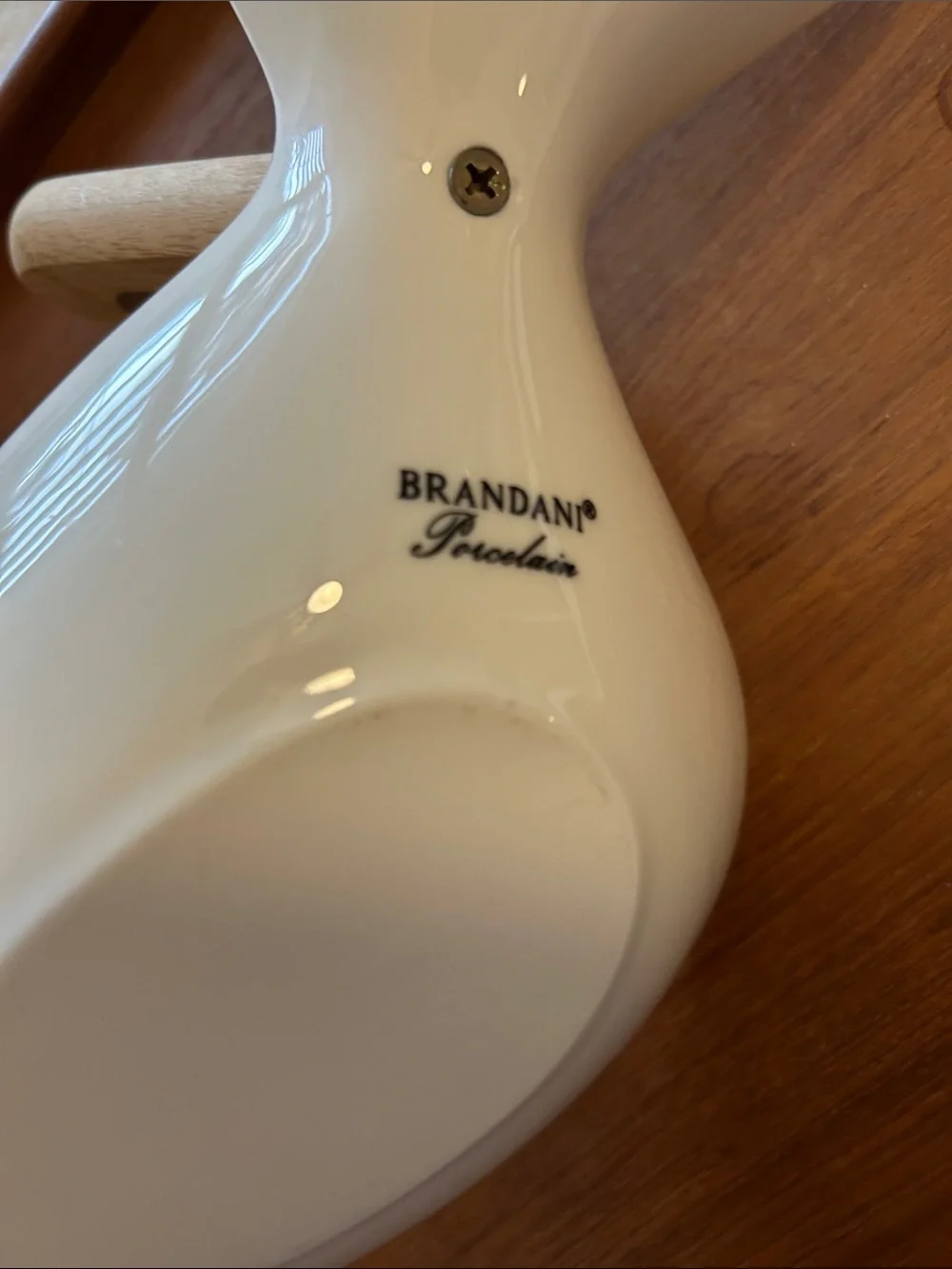 VTG MCM BRANDANI ITALY Large White Ceramic Divided Dish Bamboo Handle